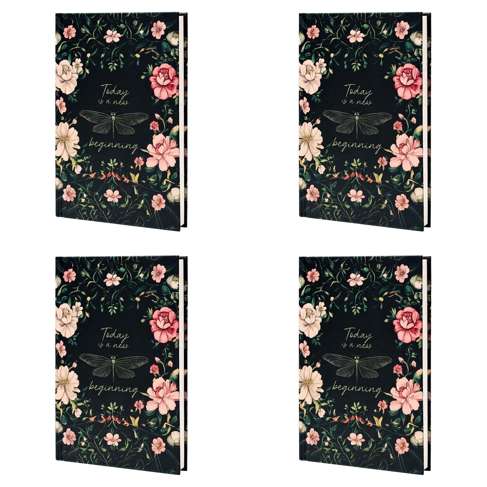 VKLU 4 Pcs Aesthetic Hardcover Notebooks, Bulk Black Rose Floral Journal Set, A5 Portable To-Do List Planners with Smooth Ink-Proof Paper, Premium Stationery Gift for Women and Coworkers