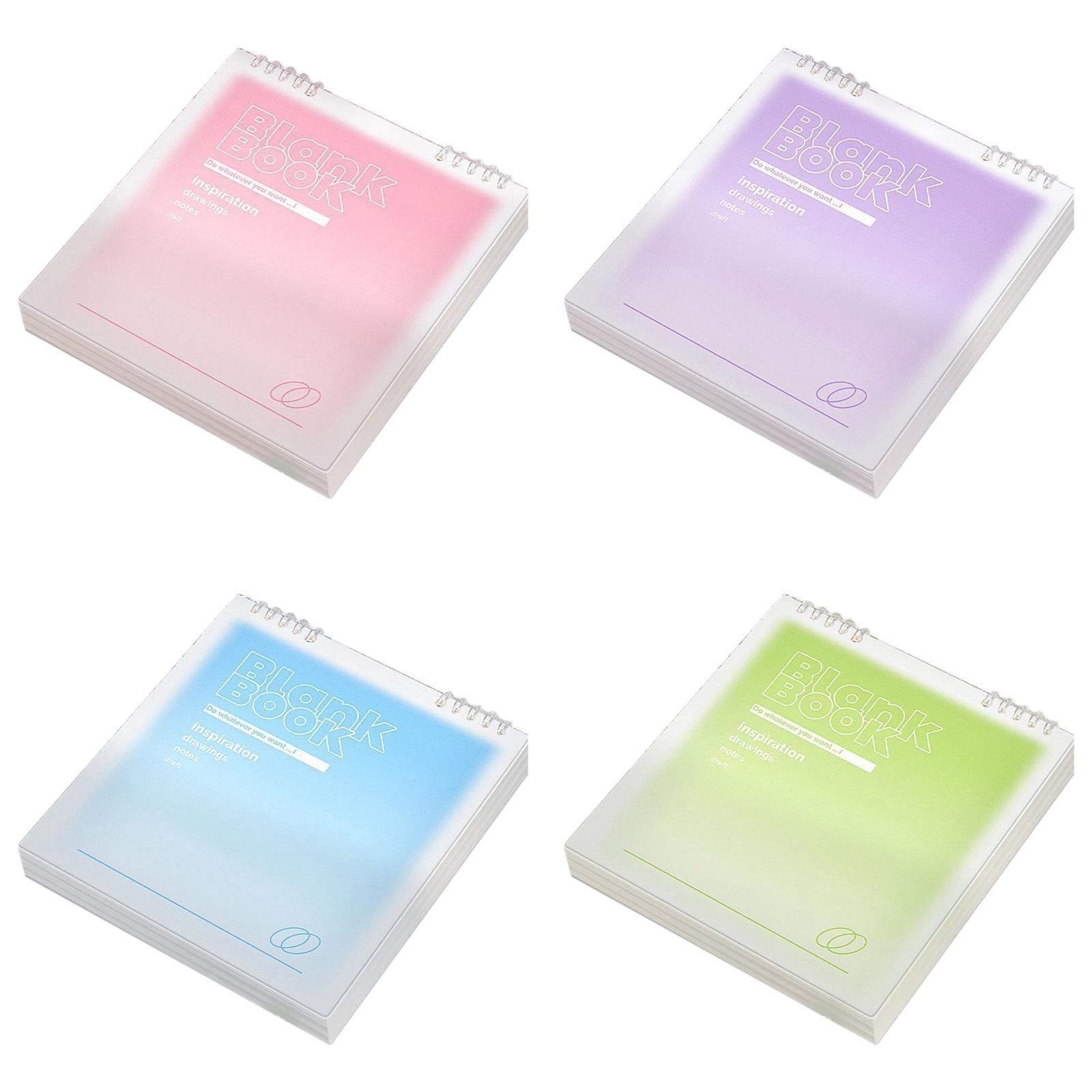 VKLU 4 Pcs Aesthetic Square Loose-leaf Notebooks, Refillable Detachable Journal Set with Frosted Covers, Assorted Macaron Colors