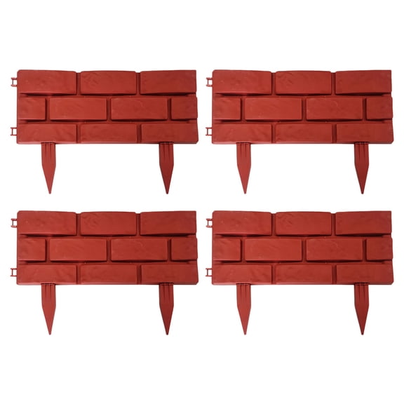 VKLU 4 Pcs Brick Pattern Garden Border, Burgundy Red Landscape Edging, No-Dig Interlocking Decorative Fence Stakes for Flower Beds & Vegetable Gardens