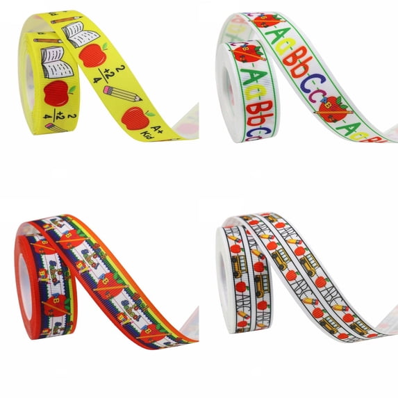 VKLU 4 Rolls Teacher Appreciation Ribbon Set, 40 Yards Total, 7/8 Inch Wide Patterned Grosgrain Ribbons for Classroom Decor, DIY Teacher Gifts and Educational Crafts
