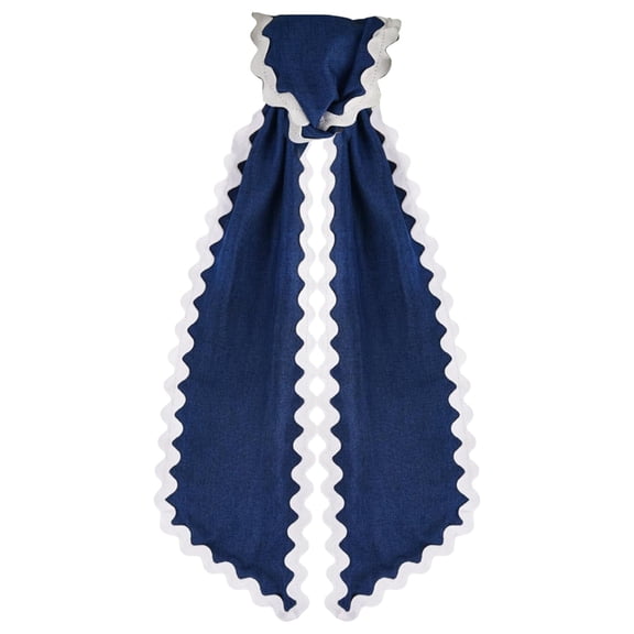 VKLU 5.12"x55" Blue Wreath Sash with Wavy Scalloped Edge, Polyester Fabric Ribbon Streamer for Front Door Wreath, Blank DIY Monogram Decor, Light Blue