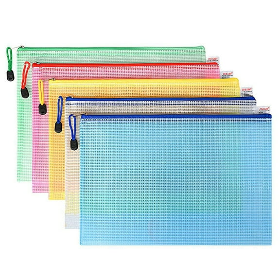 VKLU 5 Pack Mesh Zipper Pouches B4 Size, Reinforced PVC Document Folders, Water-Resistant Semi-Transparent File Bags for Stationery, Receipts and Travel Items