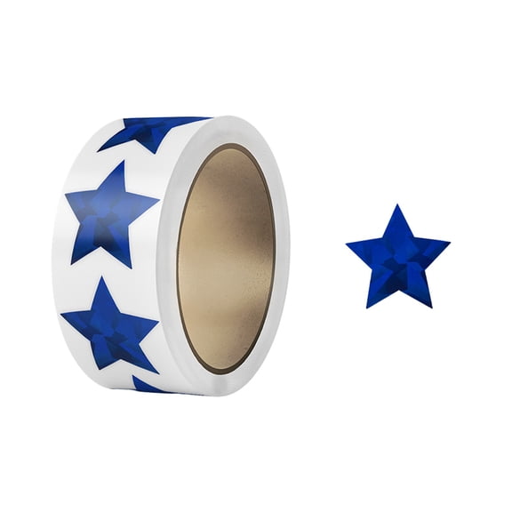 VKLU 500 Pcs Patriotic Star Stickers Roll, 1 Inch Blue Metallic Stars for Teacher Rewards & Classroom Decor