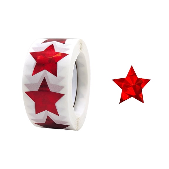 VKLU 500 Pcs Patriotic Star Stickers Roll, 1 Inch Red Metallic Stars for Teacher Rewards & Classroom Decor