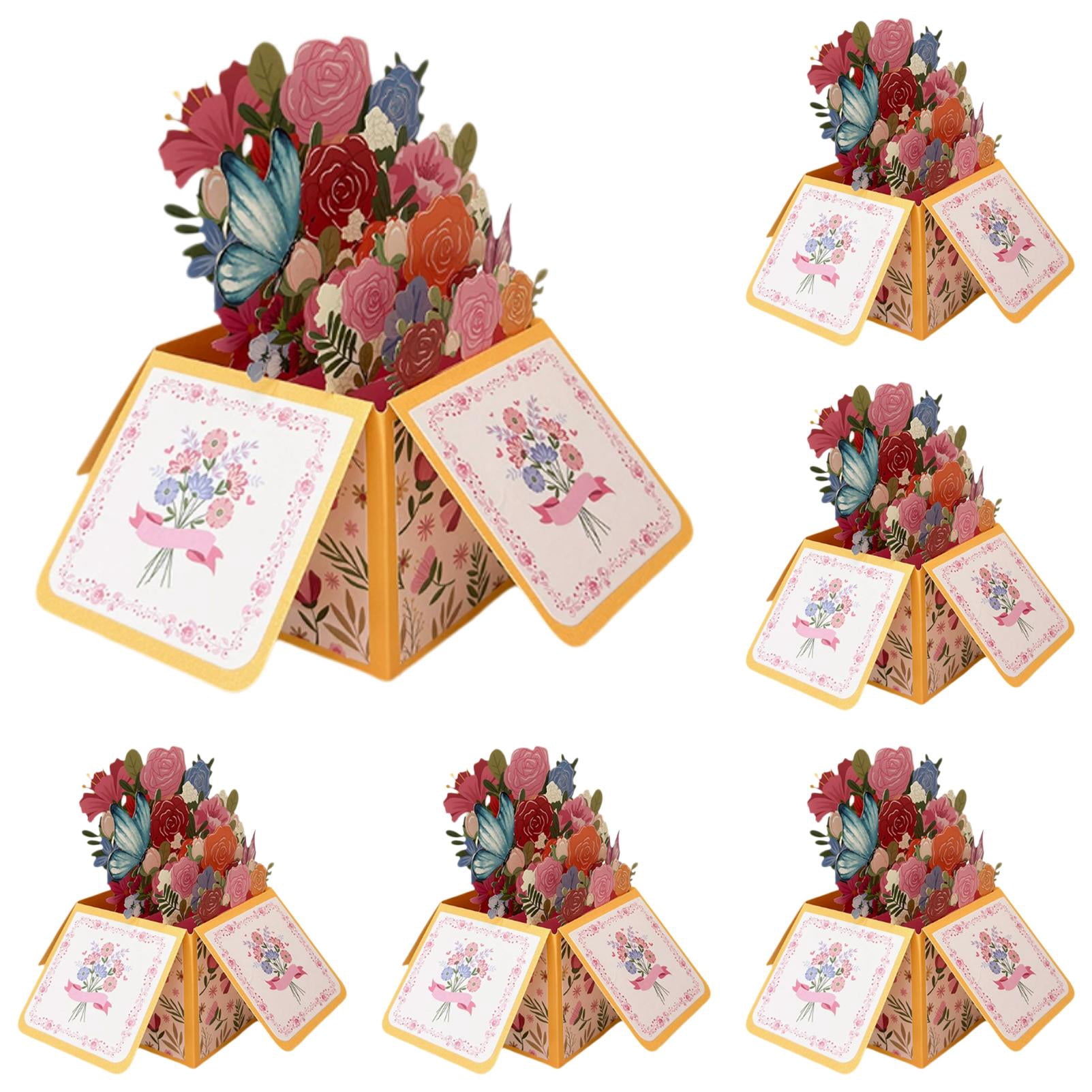 VKLU 6 Pack 3D Pop Up Greeting Cards Set, Assorted Flower Bouquet & Butterfly Cards for All Occasions, Mother's Day, Birthday, Anniversary, Sympathy Gift for Her