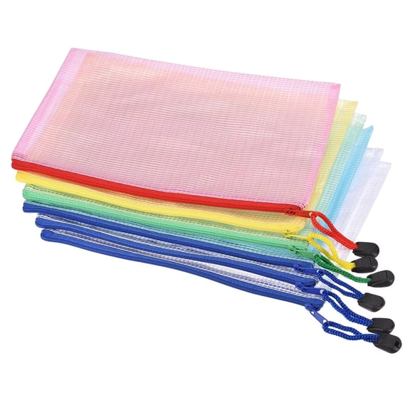 VKLU 6 Pcs Mesh Zipper Pouches A4 Size, Reinforced PVC Document Folders, Multi-Color Waterproof Storage Bags for Travel, Stationery, and Home Project Files