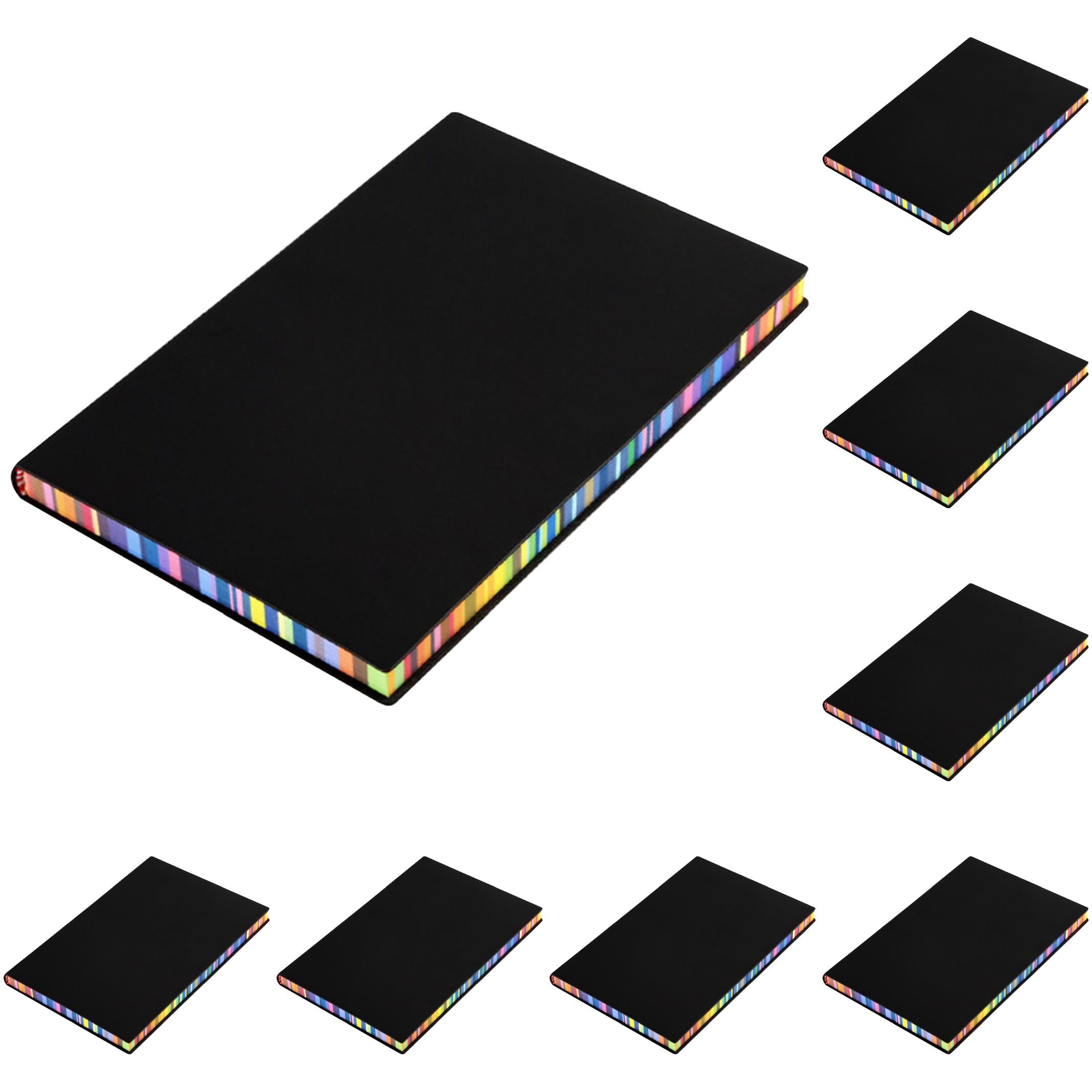 VKLU 8 Pack Wholesale A5 Notebooks, Bulk Business Journals with Rainbow Edges, Black PU Leather Hardcover Notepads for Corporate Gifts & Office Supplies