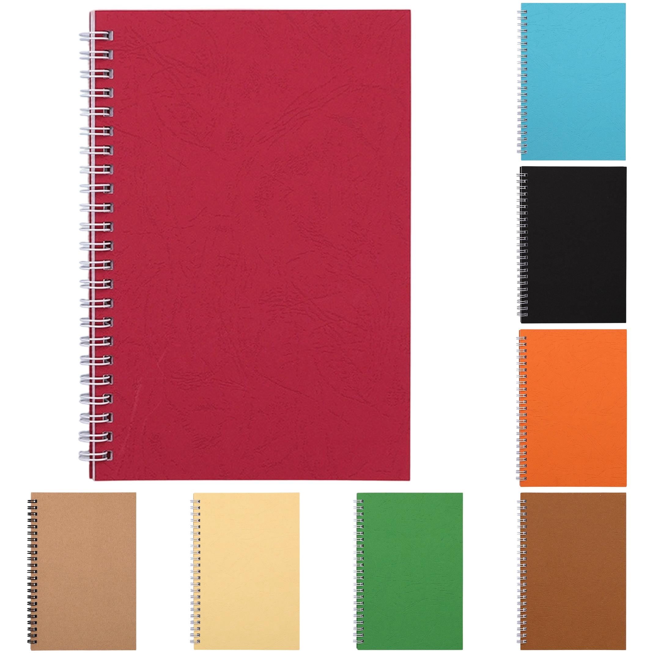 VKLU 8 Pcs A5 Spiral Notebooks, Assorted Vibrant Colors, Leather Grain Texture Card Cover, Reinforced Double Wirebound Journals