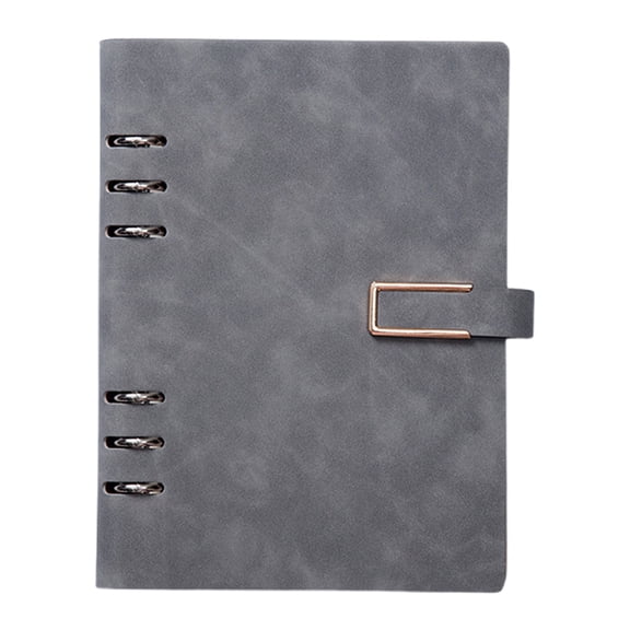 VKLU A5 6-Ring Binder Notebook, Professional Gray PU Leather Refillable Planner with Metal Buckle, No Bleed Paper for Office & Business Travel