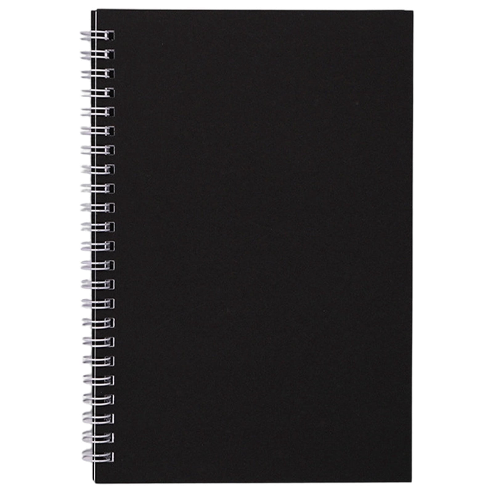 VKLU Black A5 Spiral Notebook, Leather Grain Texture Card Cover, Reinforced Double Wirebound Journal for Professional Office Meeting and University Study, Recyclable Thick Paper