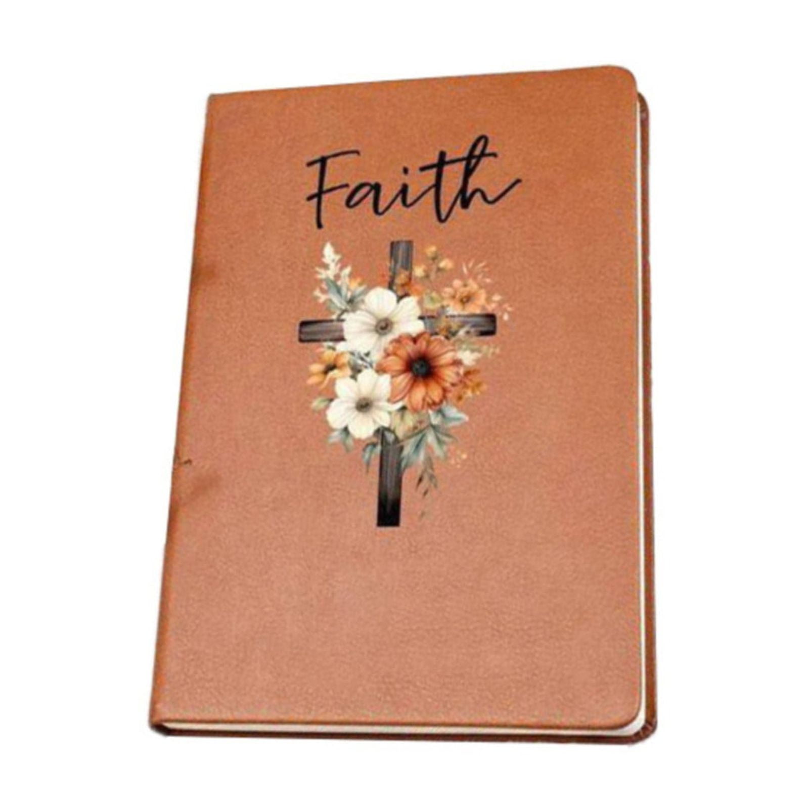VKLU Faith Prayer Journal for Women, Antique Rustic Leather Notebook with Floral Cross Design, Inspirational Gratitude Diary for Daily Devotion & Bible Study, Boxed Christian Gift