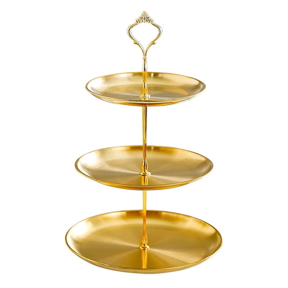 VKLU Gold Tiered Serving Tray, 3-Layer Stainless Steel Fruit Stand, Elegant Centerpiece Dessert Display, for Weddings & Buffet Service