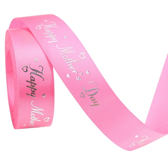 VKLU Mother’s Day Ribbon, Satin Gift Wrapping Ribbon with Gold Foil Print, Ribbon Set for Bouquet, DIY Crafts, Party Decoration, 5 Yards 3/4 Inch, Pink