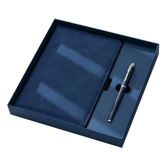 VKLU Notebook and Pen Gift Set, A5 Executive PU Leather Journal, 100 Sheets Ink-Proof Paper, Stitched Binding Stationery Bundle, Blue, Ideal for Corporate Employee Gifts and Onboarding