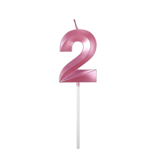 VKLU Pink Number 2 Candle, 1.97" Metallic Birthday Candle, Drip-Free Numeral Cake Topper for Birthday, Anniversary and Celebration