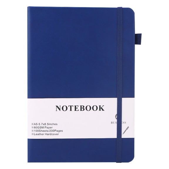 VKLU Professional Lined Notebook, 200 Pages Hardcover Journal with Elastic Closure and Ribbon Bookmark, Bleed-Proof Paper, Dark Blue