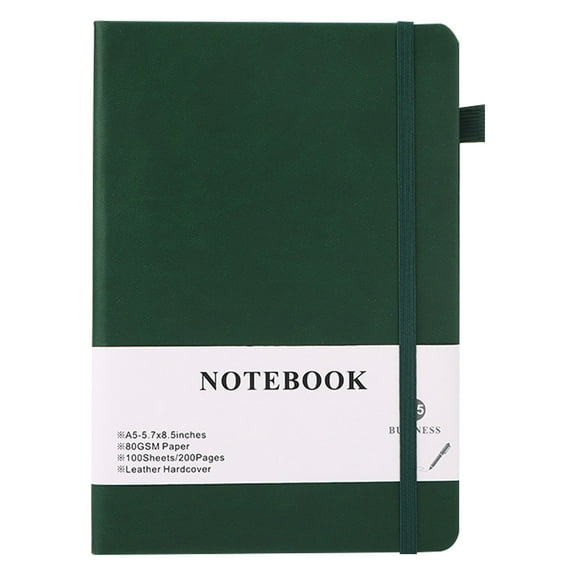 VKLU Professional Lined Notebook, 200 Pages Hardcover Journal with Elastic Closure and Ribbon Bookmark, Bleed-Proof Paper, Green