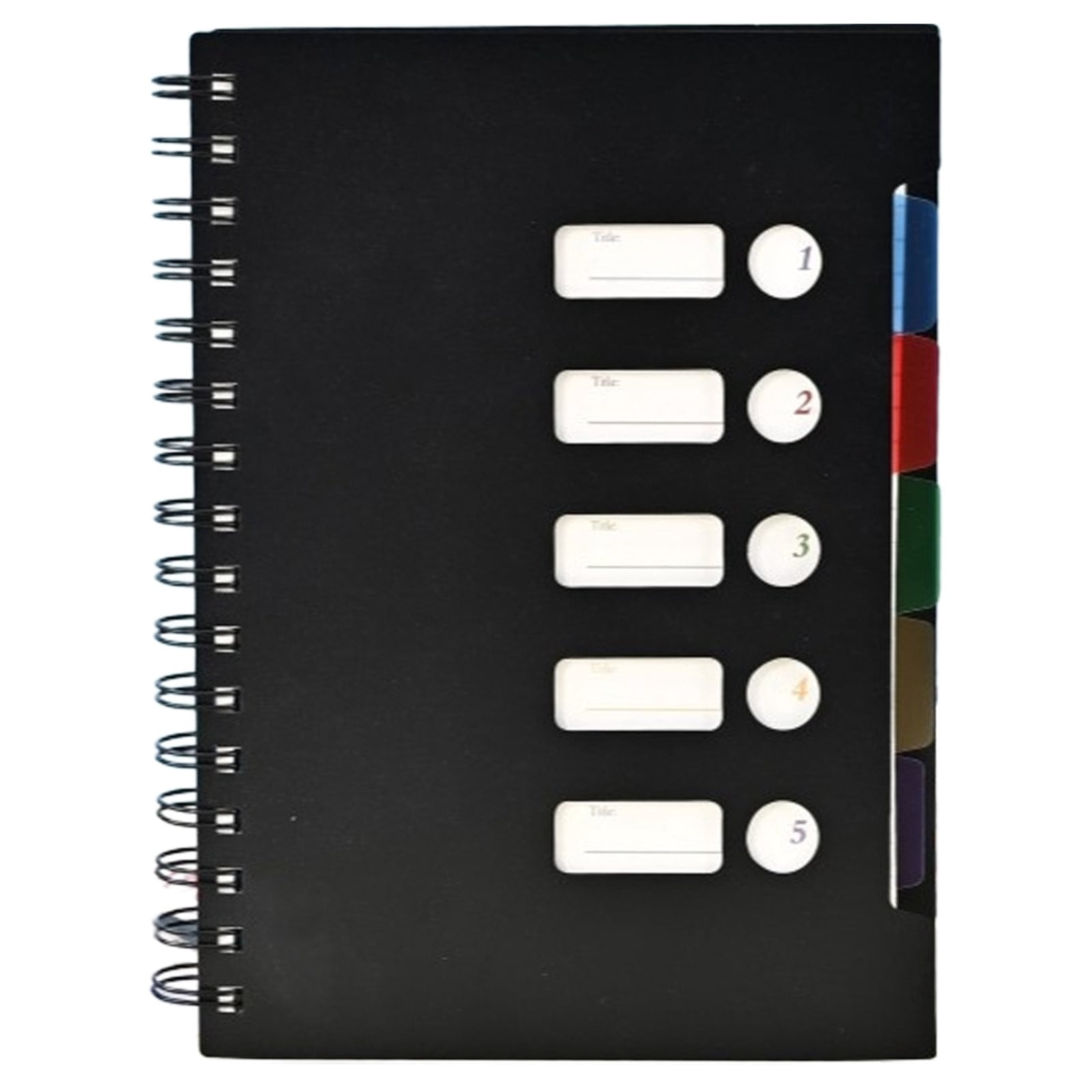 VKLU Wirebound Tabbed Notebook A5, 5 Section College Ruled Journal with Dividers, Modern Mechanical Hardcover Planner for Business & Engineering, 300 Pages, Grid Black
