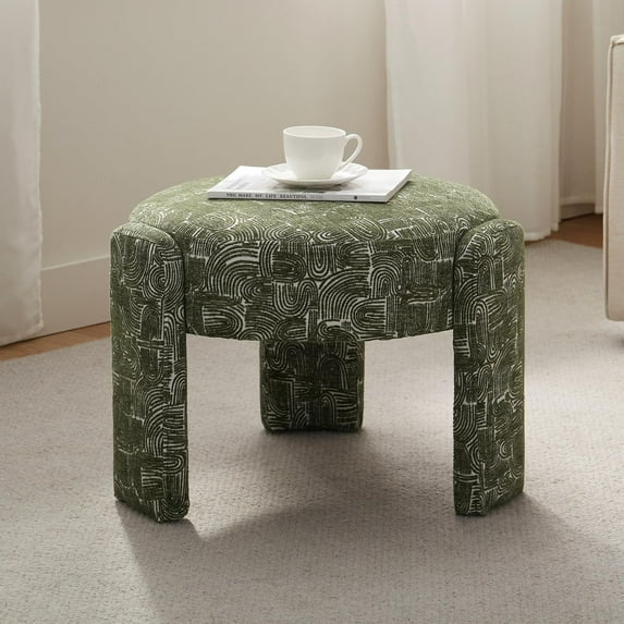 VKNOW 16.9" Mordern Ottoman, Oversized Foot Stool with Chenille Fabic, Round Upholstered Ottomans for Living Room Bedroom Entryway, Green