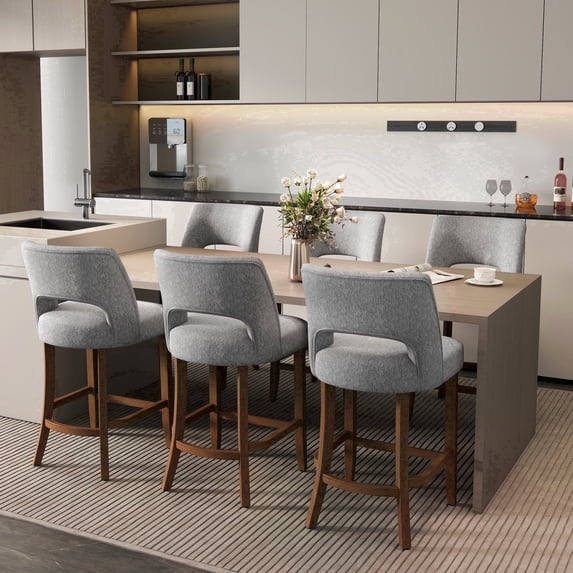 Vknow Furniture Adult Mid Back Tufted Bar Stools - Set of 6, Gray