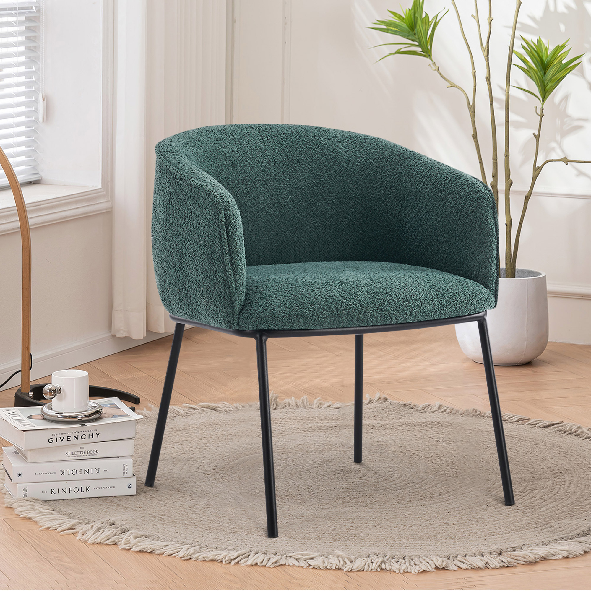 VKNOW Boucle Barrel Accent Chair for Living Room Bedroom Dining Room, Upholstered, Modern (Green)
