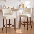 thumbnail image 1 of Usaint Chenille Bar Stools Set of 2, 26.6" Modern Counter Height Barstools, Farmhouse Wooden Kitchen Island Chairs with Hollow-Out Back for Restaurant Kitchen Bar, Beige, 1 of 9