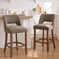 thumbnail image 1 of Usaint Chenille Bar Stools Set of 2, 26.6" Modern Counter Height Barstools, Farmhouse Wooden Kitchen Island Chairs with Hollow-Out Back for Restaurant Kitchen Bar, Brown, 1 of 11
