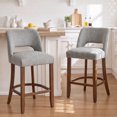 thumbnail image 1 of Usaint Chenille Bar Stools Set of 2, 26.6" Modern Counter Height Barstools, Farmhouse Wooden Kitchen Island Chairs with Hollow-Out Back for Restaurant Kitchen Bar, Gray, 1 of 9