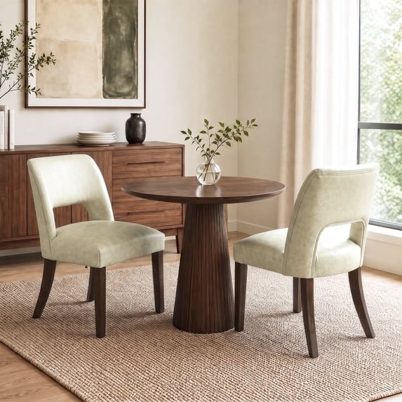 Modern Faux Leather 20.7" W Upholstered Dining Chairs Set of 2, Thick Foam Cushion Kitchen & Dining Room Chairs with Solid Wood Legs, Beige