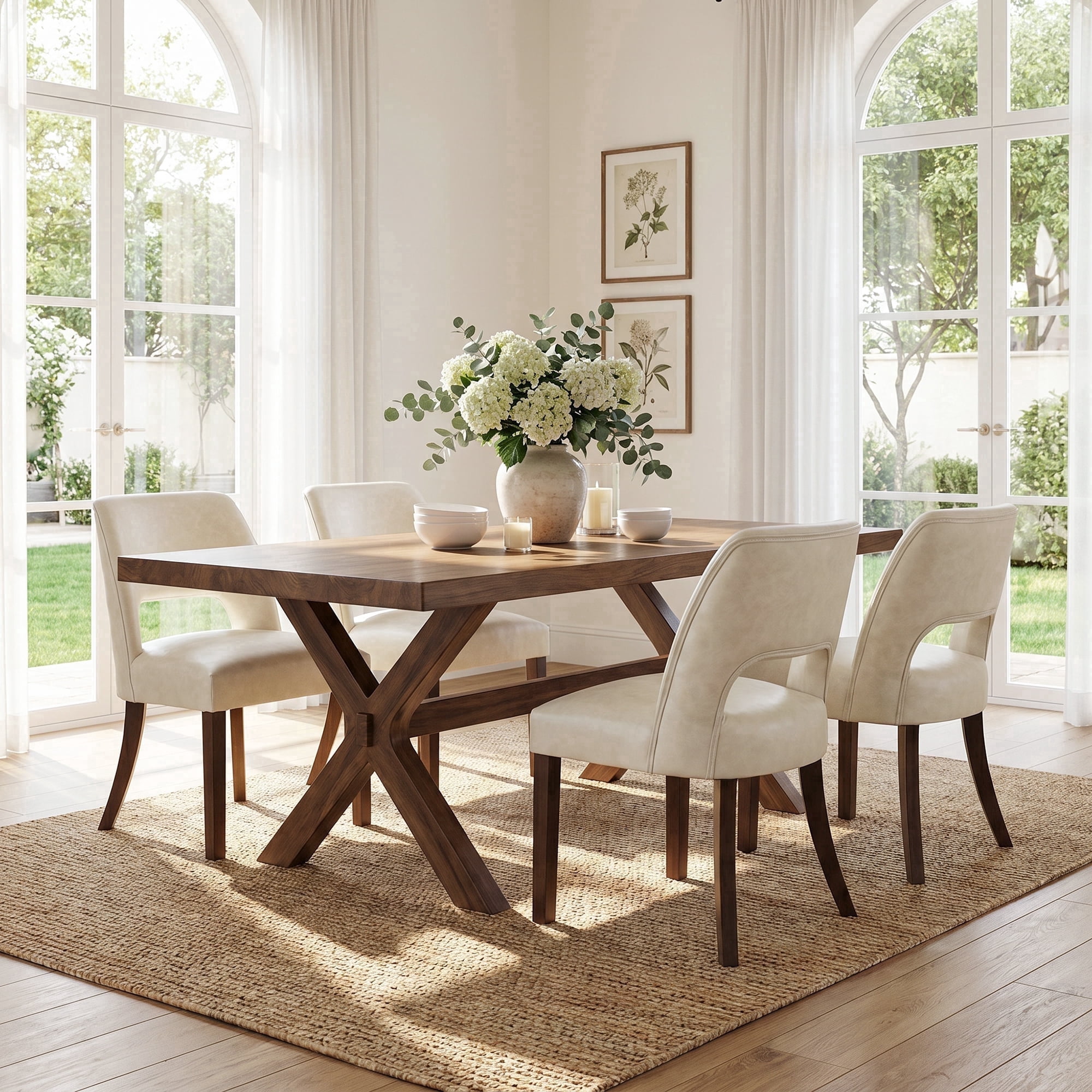 VKNOW Faux Leather 20.7" W Upholstered Dining Chairs Set of 4, Thick Foam Cushion Kitchen & Dining Room Chairs with Solid Wood Legs, Beige