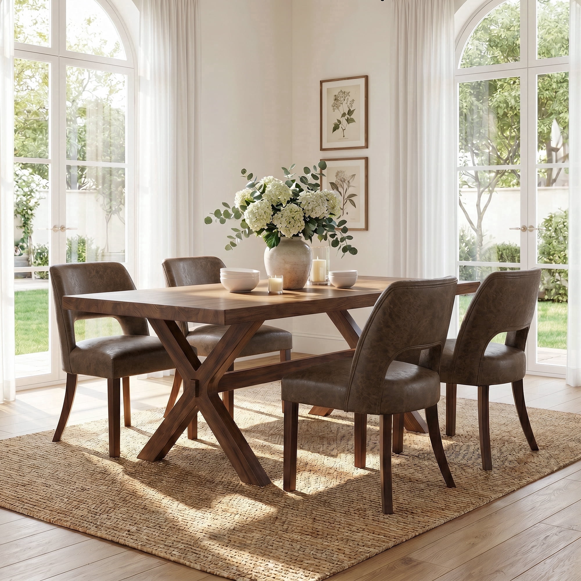 VKNOW Faux Leather 20.7" W Upholstered Dining Chairs Set of 4, Thick Foam Cushion Kitchen & Dining Room Chairs with Solid Wood Legs, Dark Brown