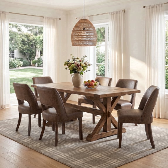 Modern Faux Leather 20.7" W Upholstered Dining Chairs Set of 6, Thick Foam Cushion Kitchen & Dining Room Chairs with Solid Wood Legs, Dark Brown