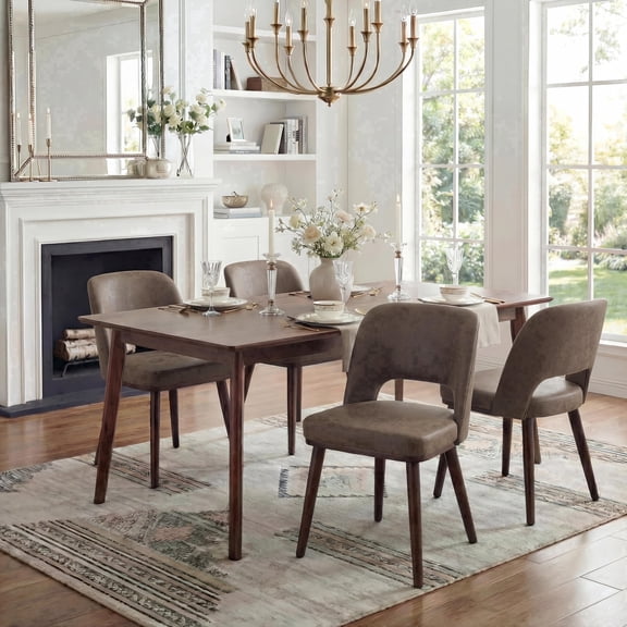 Usaint Dining Chairs Set of 4, Modern Upholstered Faux Leather Kitchen & Dining Room Chairs with Solid Wood Frame, Curved Back, Foam Padded Seat, Mid Century Dining Chairs for Living Room, Dark Brown