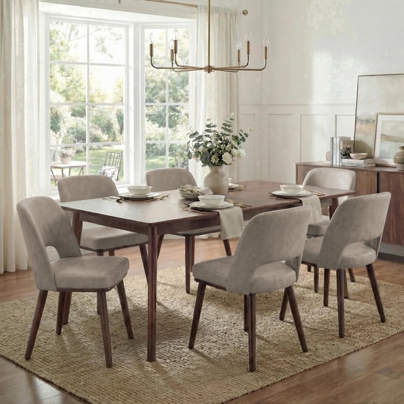 Usaint Modern Upholstered Dining Chairs with Solid Wood Frame, Faux Leather Padded Seat & Curved Back, Modern Kitchen Chairs for Dining Room, Living Room, Taupe, Set of 6