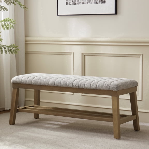 VKNOW Speckled Multi-Tone Fabric, Solid Wood Frame Storage Bench, Beige, 300 lb Limit