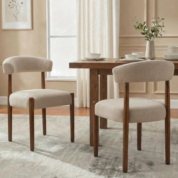 Usaint Upholstered Modern Dining Chairs Set of 2 with Solid Wood Legs, Mid-Century Fabric Kitchen Side Chairs for Dining Room, Beige