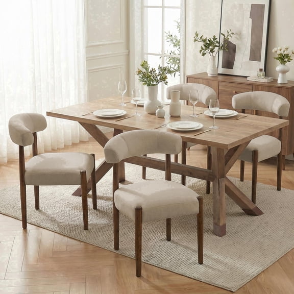 Usaint Upholstered Modern Dining Chairs Set of 4 with Solid Wood Legs, Mid-Century Fabric Kitchen Side Chairs for Dining Room, Beige