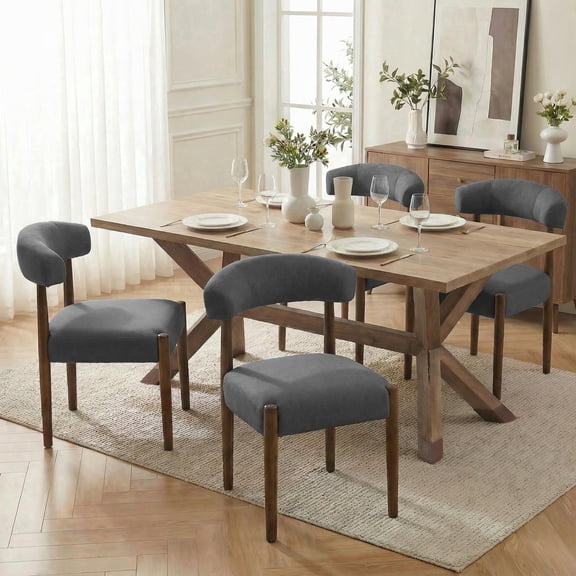 VKNOW Upholstered Dining Barrel Chairs, 20" Wide Seat, Thick Foam Cushion, Easy-Care Upholstery, Solid Wood Legs, Dining Chairs for Kitchen & Dining Room, Set of 4, Dark Gray