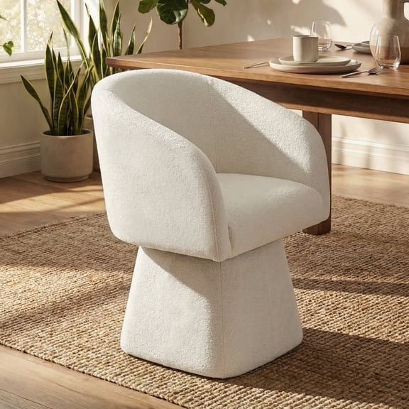 VKNOW Upholstered Swivel Dining Chair with Barrel Back, Modern Chenille Dining Room Chair for Kitchen and Living Room, Beige