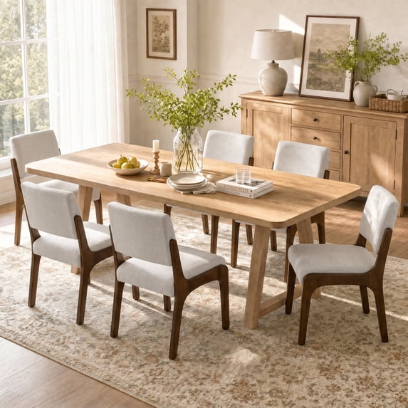 Dining Chair Set of 6, Upholstered Wooden Dining Chairs with Solid Wood Legs, Farmhouse Dining Room Chair, Kitchen Chair for Dining Room,Beige