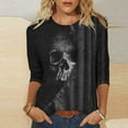 thumbnail image 1 of VKOYWKM 3/4 Length Sleeve Women Tops Skeleton Print Halloween Theme Shirts Fall Crew Neck Loose Dressy Blouse Tunic Tops Women Halloween Costumes, 1 of 5