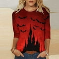 thumbnail image 1 of VKOYWKM 3/4 Length Sleeve Womens Tops Halloween Shirts Bat Graphic T Shirts Crew Neck Loose Fit Holiday Party Blouses, 1 of 5
