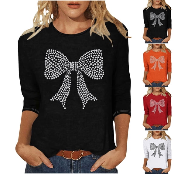 VKOYWKM 3/4 Sleeve Blouses for Women Valentines Day Shirts Tops Valentines Day Graphic Tees Loose Fit Holiday Tops Spring T-Shirt Casual Crew Neck Romantic Valentine T-Shirts