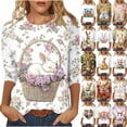 thumbnail image 1 of VKOYWKM 3/4 Sleeve Easter Shirts for Women Cute Tops Easter Bunny Rabbit Graphic Tees Crew Neck Loose Fit Easter Eggs T-Shirts Top, 1 of 6