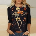 thumbnail image 1 of VKOYWKM 3/4 Sleeve Tops for Women Halloween Shirts Fall Tops Halloween Skeleton Print T Shirts Loose Fit Crew Neck Three Quarter Length Blouse Tunic Tops, 1 of 5