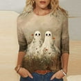 thumbnail image 1 of VKOYWKM 3/4 Sleeve Tops for Women Halloween Shirts Spooky Ghost Graphic T Shirts Funny Crew Neck Party Tunic Top Blouses, 1 of 5