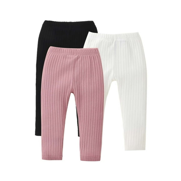 3 Pack Girls Leggings Elastic Waist Soft Ribbed Leggings Baby Girl Solid Slim Full Length Pants Toddler Girls Bottoms Leggings Newborn Cotton Jogger
