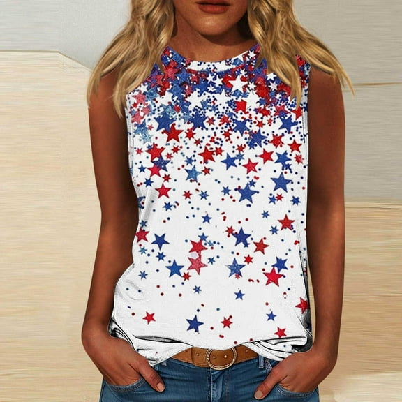 VKOYWKM 4th of July Tank Tops for Women American Flag Sleeveless Shirt Independence Day Graphic Patriotic Crew Neck Running Tanks Tops