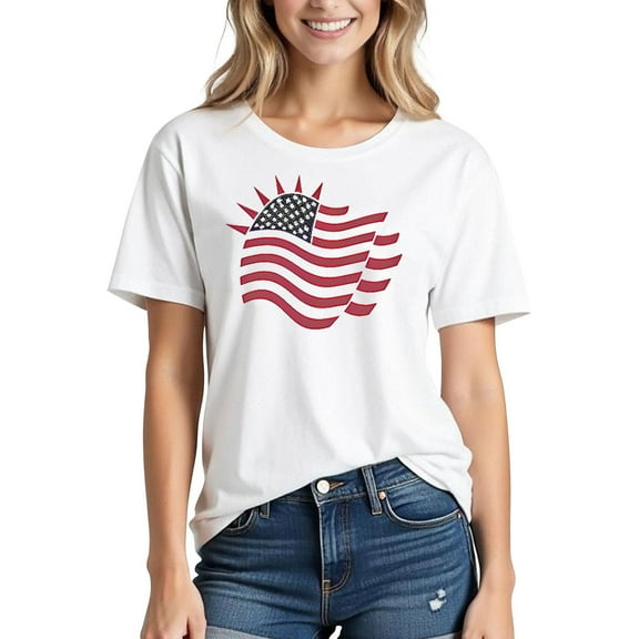 VKOYWKM American Flag Graphic T Shirt for Women 4th of July Independence Day Clothes Casual Short Sleeve Summer Tops Loose Fit Crew Neck Patriotic T-Shirts