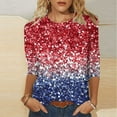 thumbnail image 1 of VKOYWKM American Flag Shirt Women 3/4 Sleeve Tops Women July 4th Patriotic T-Shirt USA Independence Day Star Stripe Graphic Tees, 1 of 5